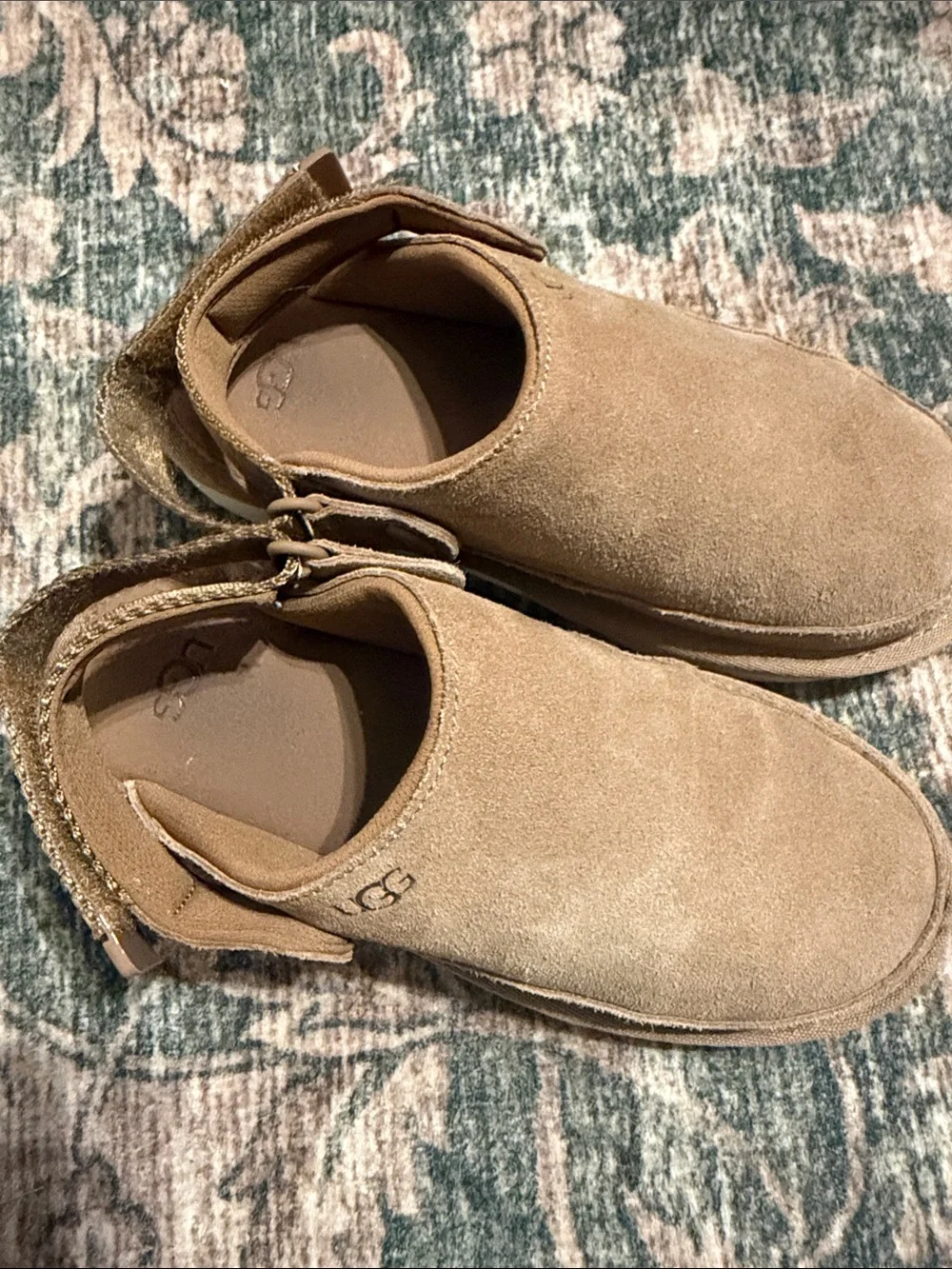 UGG Goldenstar Kids Tan Suede Velcro Moccasin Shoes